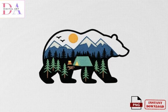 Mountain Bear Camping Embroidery PNG Review