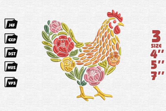 Review: Artistic Floral Chicken Embroidery Design